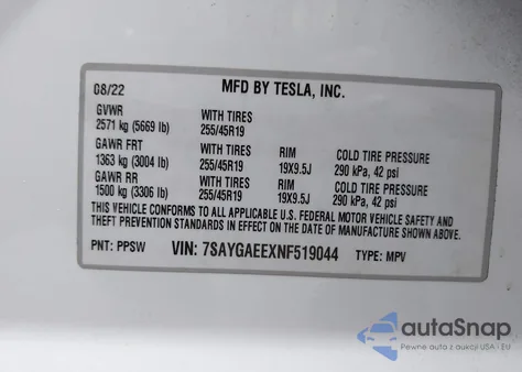 2022 Tesla Model Y Long Range Dual Motor All-Wheel Drive from USA, damaged, VIN 7SAYGAEEXNF519044